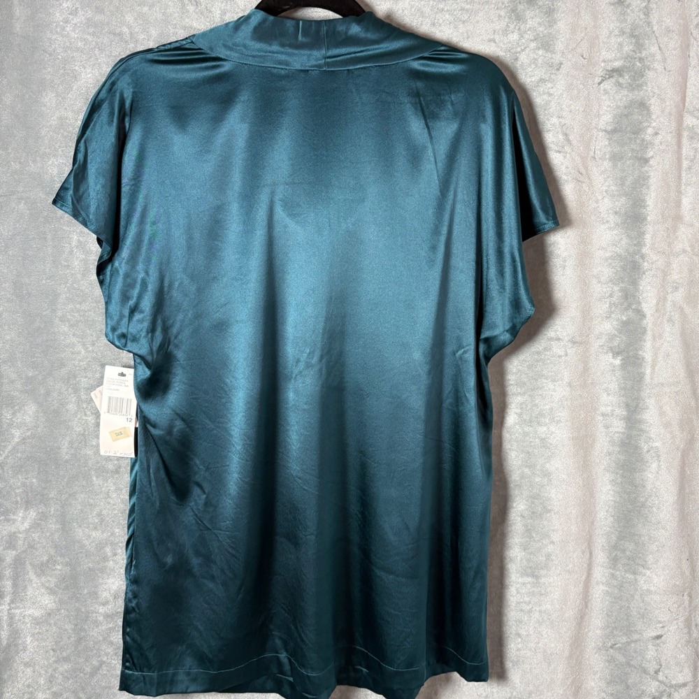 DKNY Emerald Green Silk Blouse Cowl Neck Pleated Career Top Size 12 NEW - Picture 7 of 10